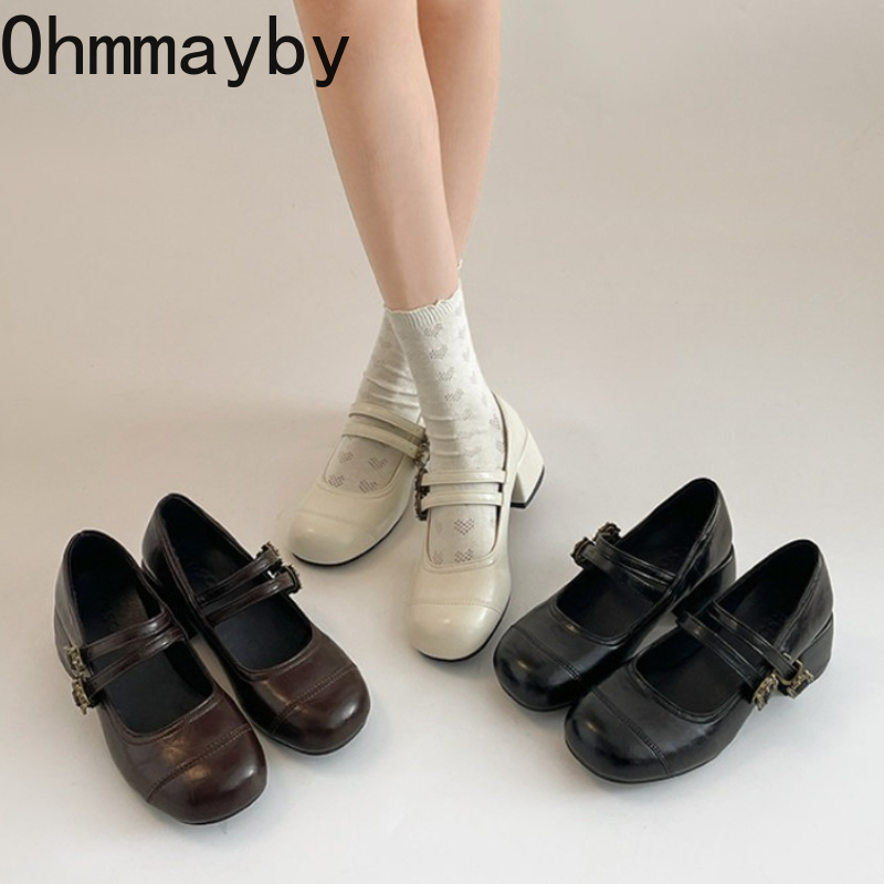 Vintage Outdoor Fashion - 빈티지 두꺼운 굽 여성 메리 제인