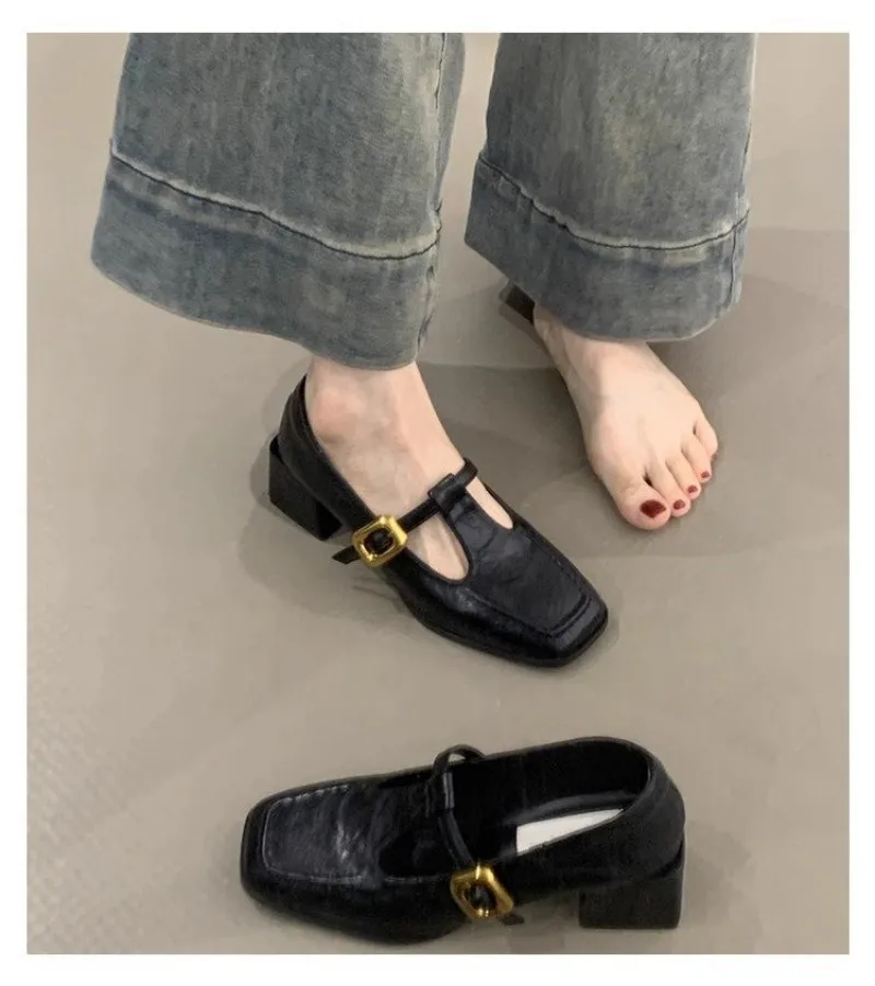 여성용 사각 앞코, T자 스트랩, 메리 제인 스타일,  - Vintage Fashion Dresses 리뷰 및 가격