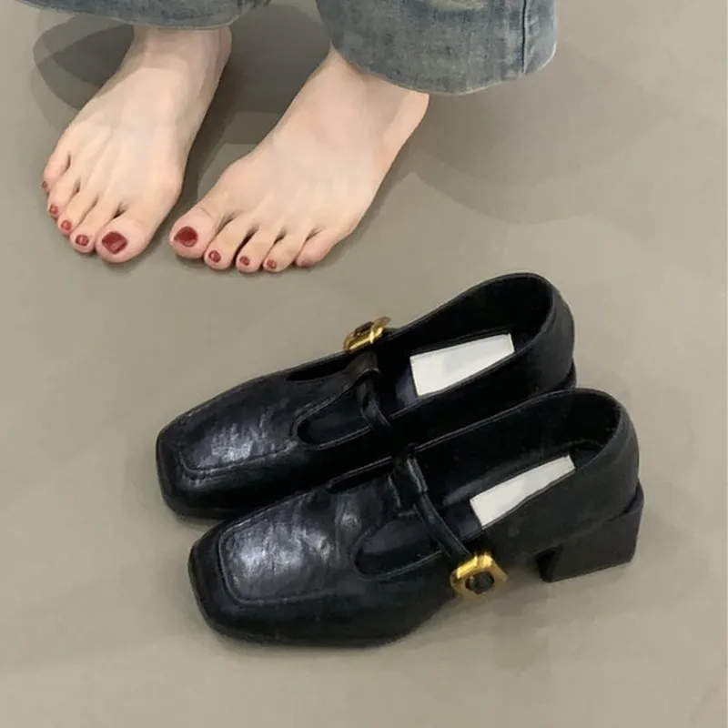 여성용 사각 앞코, T자 스트랩, 메리 제인 스타일,  - Vintage Fashion Dresses 리뷰 및 가격
