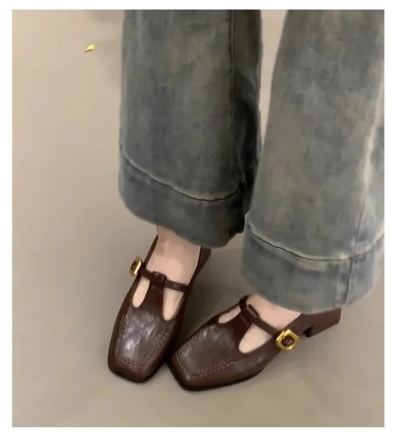 여성용 사각 앞코, T자 스트랩, 메리 제인 스타일,  - Vintage Fashion Dresses 리뷰 및 가격