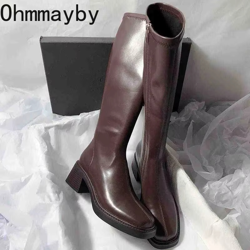 빈티지 두꺼운 뒤꿈치 여성 무릎 높은 부츠 패션 사이드 - Vintage Fashion Online 리뷰 및 가격