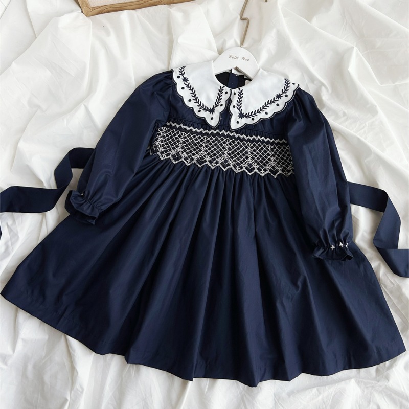 빈티지 다크 블루 손자수 여아 긴팔 드레스 수제 부티크 - Vintage Fashion La 리뷰 및 가격