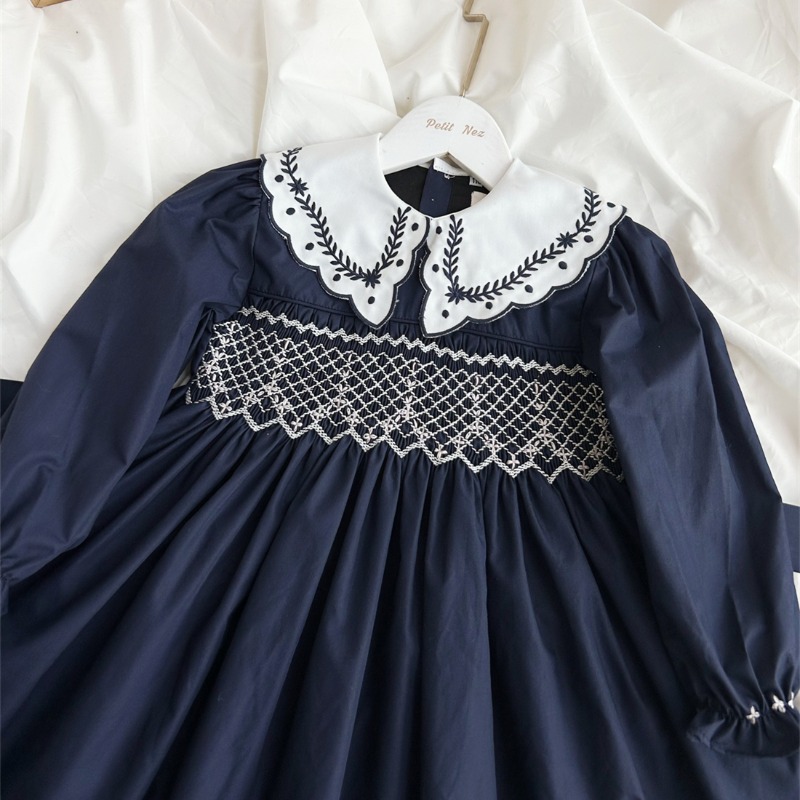 빈티지 다크 블루 손자수 여아 긴팔 드레스 수제 부티크 - Vintage Fashion La 리뷰 및 가격